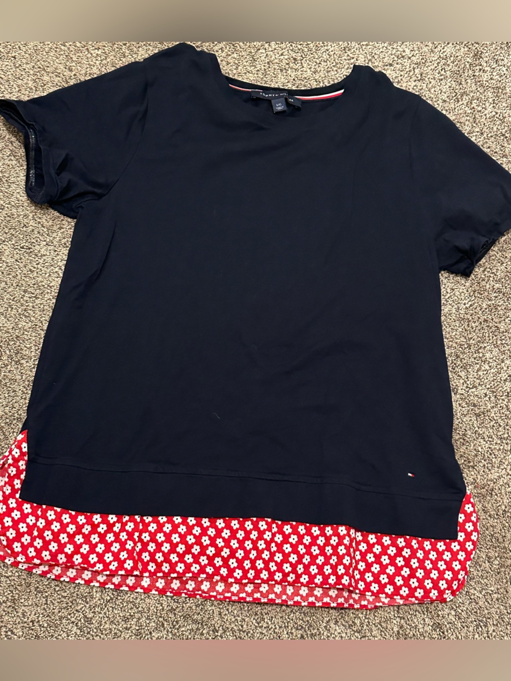 Tommy Hilfiger Navy Short Sleeve Tee with Red & White Trim
